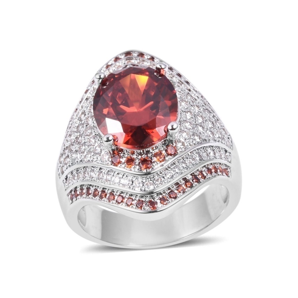 Red and White Diamond Cz Silver-tone Luxury Style Formal Ring
